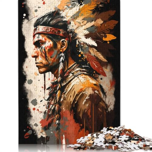 für Erwachsene 1000-teiliges Puzzle Indianer-Krieger-Puzzles Papppuzzles Lernspielzeug 38x26cm