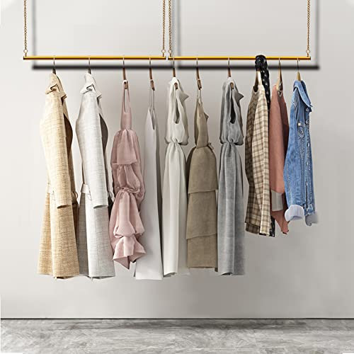 OUKANING 2 Stück Garderobenstange Deckenmontage Gold Kleiderstange Mit Haken, Einstellbare Höhe, Kohlenstoffstahl, Für Kleidung, Hüte, Taschen, Schlüssel (Pollänge: 120cm)