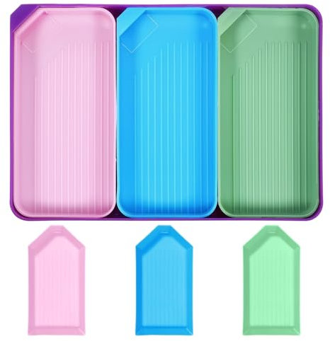 Prasacco 7 Pcs Diamond Art Trays and 1 Diamond Pen Set, Plastic Rhinestone Tray Large Diamond Art Storage Diamond Art Tools and Accessories for DIY Crafts Rhinestone Sorting