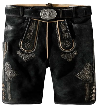 Stockerpoint Herren Lederhose Bertl I Größe 44-64 I Bequeme Trachtenhose in edler Hirschoptik mit Gürtel I Aus 100% hochwertigem Wildbockleder I Perfekt für Trachten & Festlichkeiten
