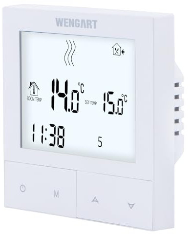 Wengart Termostato Tuya WG372, AC230V 3A 2,4 GHz WiFi Funciona para calefacción por Suelo Radiante de Agua, Termostato Compatible con Alexa y Google Home, Blanco