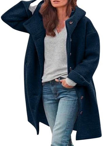 Oyuchga Gabardina para mujer, abrigo largo de lana con capucha, elegante, monocolor, chaqueta de entretiempo, abrigo de invierno, cómodo y cálido, chaqueta de invierno, informal, acolchada, chaqueta