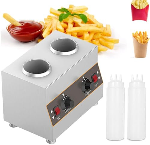 Commercial Sauce Heater Machine with Sauce Bottles, Grids Countertop Electric Food Sauce Dispenser and Chocolate Liquid Heater Pot, 30-85℃ Temperature Range