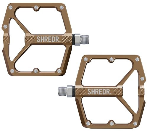 SHREDR. Shine Pedale für MTB | Hochwertige Flatpedals fürs Mountainbike | Mit Reflektoren (StVZO konform). (Bronze, XL)