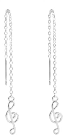 Ohrringe mit Notenschlüssel-Anhänger, Sterlingsilber, zum Durchziehen