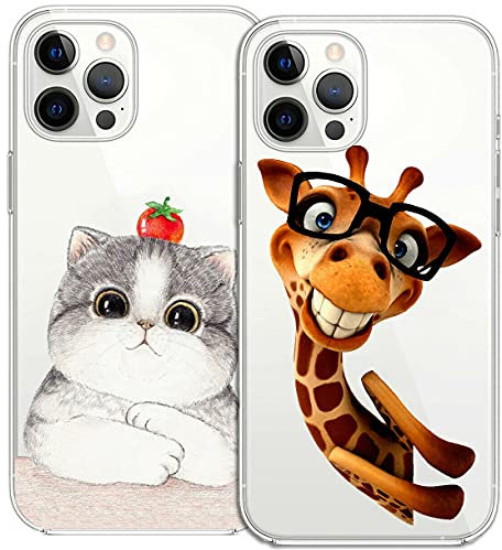 Mixroom - 2 Cover Custodia Case per iPhone 6 PLUS/iPhone 6S PLUS in Silicone TPU Trasparente Fantasia Giraffa + Gattino 508 + 509
