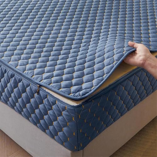 TYYUETY Coprimaterasso Matrimoniale con Cerniera, coprimaterasso Spesso, coprimaterasso Traspirante-Blue- 160x190+22cm