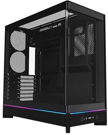MONTECH HS02, ATX Mid-Tower PC Case, Gaming PC, High-Airflow, Reversible Layout, Sturdy Curved Tempered Glass Front Panel, Sink-in Design, Toolless Panels, Black, US
