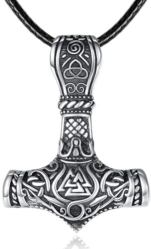 ADMETUS Mjolnir Necklace Men Sterling Silver Thors Hammer Necklace Norse Viking Jewellery Gifts for Men