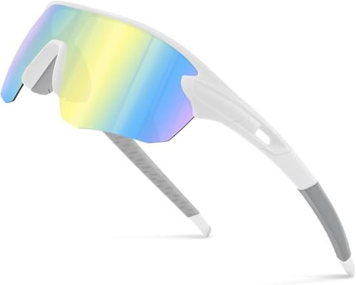 suoso Sportbrille-Fahrradbrille-Herren-Damen-Polarisierte-Sonnenbrille-Sunglasses-Men-Women-UV400 Schutz-Schnelle Brille Rave,j-1-Weiß Gelb