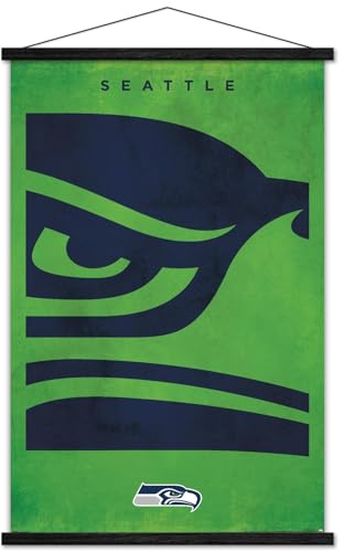 Trends International NFL Seattle Seahawks - Logo 25 Wall Poster with Magnetic Frame, 34L x 22.4W, Print and Black Hanger Bundle