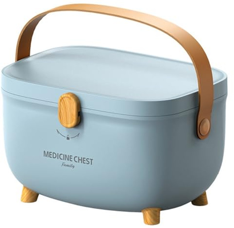 Chililon Caja Medicamentos, Organizador Medicamentos Portátil 2 Capas con Compartimento Extraíble y Asa, 31x 23 x 18.5 cm Caja para Medicina de Gran Capacidad (Azul)