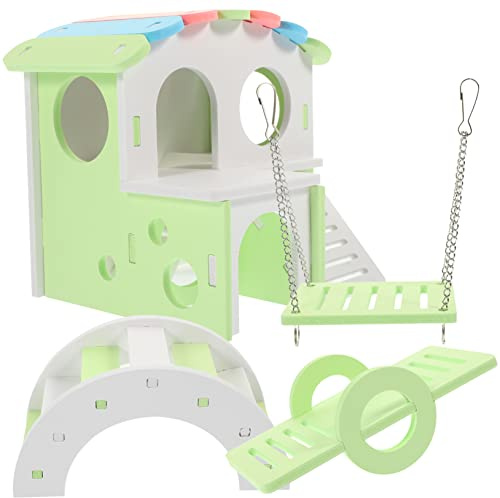 TOYANDONA Hamster Spielzeughaus mit Leiter Teiliges für Meerschweinchen und Kleintiere Grüner Schaukel Wippe Großer Brücke und Villa für Spiel und