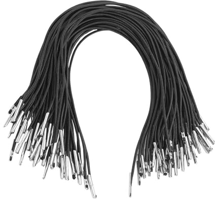 THXFUNAREA 50 Unidades de cordón elástico Redondo con Cierre metálico,Negro