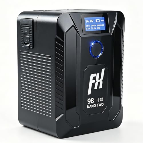 FXLION V Mount Akku 98Wh/6800mAh, V Mount Battery mit USB-C EIN/Ausgang, USB-A, Zwei D-Tap Ausgängen, für Kamera, Camcorder, Monitor, Smartphone, unterstützt 15W kabelloses Laden – Nano Two