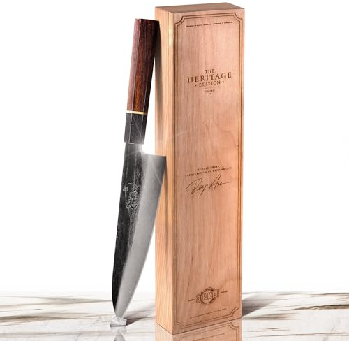 JIKKO Heritage Edition Japanisches Kochmesser Gyuto, 21 cm | AUS-8 Hochkohlenstoff-Edelstahl | Handgeschmiedete Klinge mit gehämmertem Finish | Palisander- & Ebenholzgriff | Profi Küchenmesser