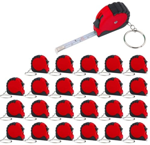 Osmond Mini Tape Measure Keychain Set, 3 Ft Retractable, 24 Pieces, Pocket Size with Lock Red