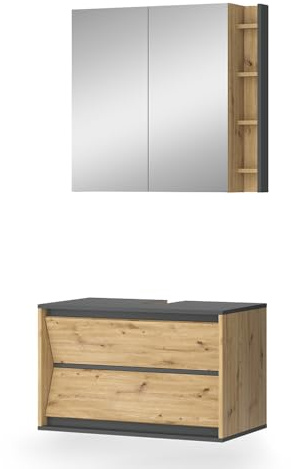 Vicco Badmöbel-Set Edelin, Anthrazit/Artisan, 80 cm | besteht aus Badspiegel und Waschbeckenunterschrank