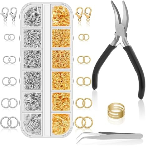 1200Pcs Jump Rings Kit,Jewellery Repair Kit with Open Jump Ring, Lobster Clasps,Needle Nose Plier,Tweezer,Jump Ring Tool Opener,Jewelry Findings Tools for Repairing DIY Earring,Bracelet,Keychain