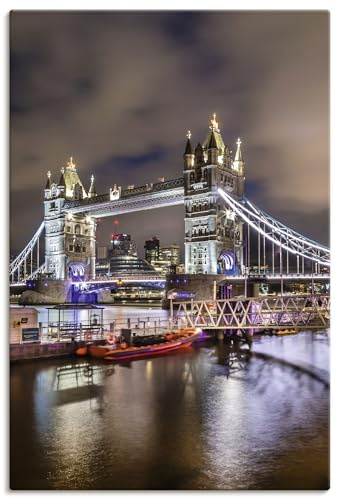 ARTLAND Wanddeko Leinwand Bilder Wandbild 80x120 cm England London Tower Bridge im Abendlicht U5XM