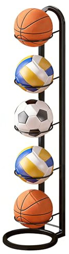 Basketball Storage Rack, Ball Storage Garage, Removable Cube Football Stand, Carbon Steel Basketball Stand, Organizer Vertical Ball Rack Display Stand, For Basketball Football Volleyball (5 TierA)