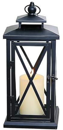 Schwarz Metall Laternen 28,5cm Laternen Draußen Outdoor Laterne Friedhof | Grablaterne Friedhof Wetterfest Laterne Black Outdoor für Hochzeitsfeier Beileid Beerdigung Grabschmuck Kerzenlaterne Garten