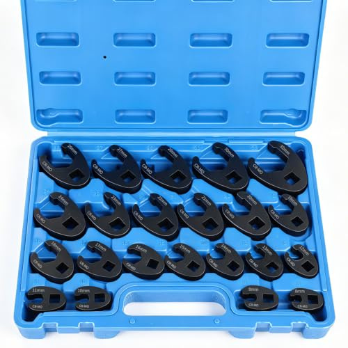 SWAWIS Juego de 22 Piezas Juego de Llaves de Pata de Gallo Accionamiento | Cuadrado Externo 3/8 y 1/2 Pulgada Juego de Llaves Fijas 8-32mm Llaves Combinadas Crowfoot para Reparación Auto Freno
