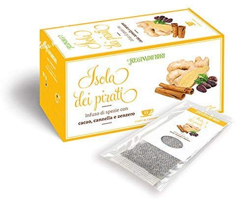 Regina di Fiori - Isola dei Pirati. Infuso con Cacao. Cannella e Zenzero. 6 Box da 15 Filtri da 3g (90 Filtri Totali)