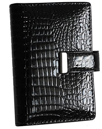 Visitenkartenetui von Jennifer Jones - Damen Visitenkartenmappe, Visitenkartenbuch, Kartenetui, Kartenmappe aus Leder (Schwarz Glossy) - präsentiert von ZMOKA®