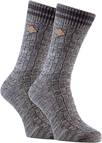 Farah - 2 Pack Mens 1920 Thick Cotton Rich Earthy Colours Chunky Knitted Formal Boot Socks