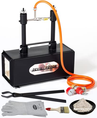 DEVIL-FORGE Fragua de gas DFPROF2 Horno de Forja, 2 Quemadores DFP (160.000 BTU) usas 1 o 2, Válvula de bola de gas, Estrangulador de aire, Fabricación de cuchillos, Herrero, Herrador, 1370°C