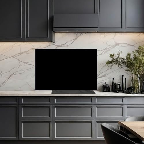 banjado Küchenrückwand Glas ohne Bohren 90x60cm – Glasrückwand Küche mit Motiv Tiefschwarz/Spritzschutz Küchenrückwand Glas/selbstklebende Küchenrückwand Platte - magnetisch & beschreibbar