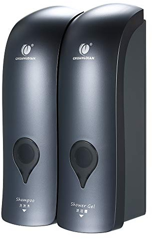 Decdeal 1 300 ml x 2 manueller Seifenspender, Duschgel, Duschgel, Flüssig-Shampoo, Desinfektionsspender, ohne Bohren (grau)