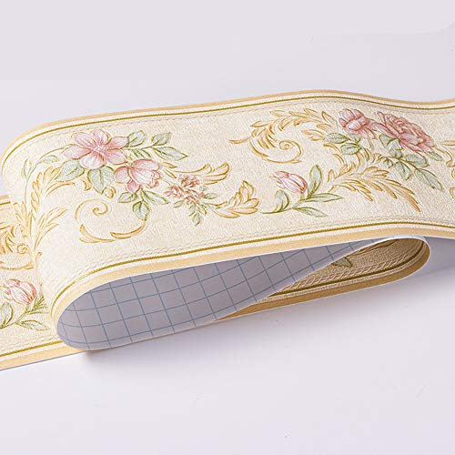 Banggo Bordo impermeabile per carta da parati, 10,6 x 500 cm, giallo, autoadesivo, motivo floreale 3D, decorazione per cucina e bagno