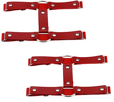 alisikee 2 Stück verstellbarer, elastischer Bein-Strumpfband, 2 Reihen modische Oberschenkel-Strumpfbänder für Frauen, Rot/Ausflug, einfarbig (Getaway Solids), M