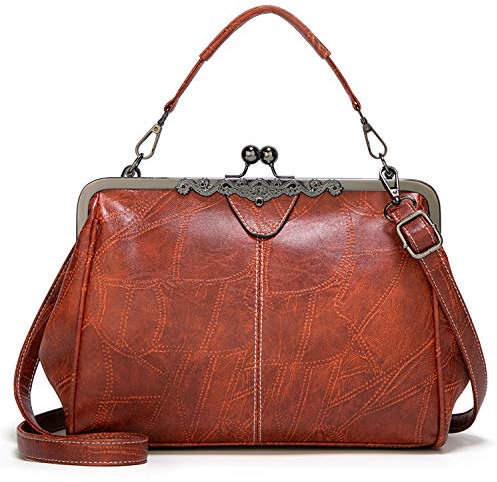 LUI SUI Sac à Main rétro pour Femmes, Sac à Main en Cuir PU Vintage poignée supérieure Sac Kiss Lock Crossbody Sac à bandoulière pour Dames