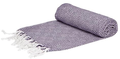 Nicola Spring Turkish Cotton Bath Towel - 172 x 90cm - Violet - Pack of 1 - Lightweight & Absorbent Large Adults Drying Chevron Beach Towel Bathroom Gym Cloth Sauna Hammam Shower Sheet