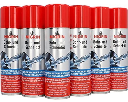NIGRIN Bohr- und Schneideöl, 6 x 250 ml, hochdruckstabiles, silikonfreies Schmiermittel, mindert sichtbar den Verschleiß, Hellbraun
