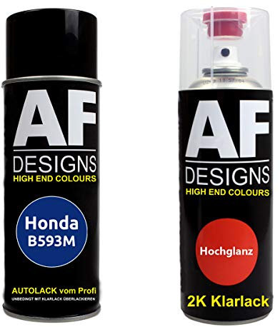 Autolack Spraydose Set für Honda B593M New Sporty Blue Metallic 2K Klarlack Basislack Sprühdose Spraydosen 2x400ml