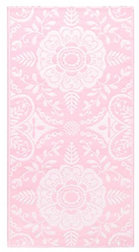 Festnight In- & Outdoor Teppich Outdoorteppich Wetterfest Teppich Balkon Vintage Gartenteppich Balkonteppich Terassenteppich Teppich Indoor Garten Terrasse Rosa 190x290 cm PP