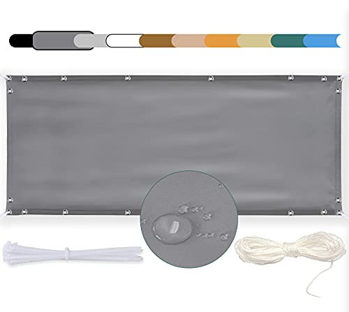 MEEYI Balkon Sichtschutz 80x150cm Balkon seitenmarkise Balkonabdeckung Balkonverkleidung Wind-und UV-Schutz Wetterfest mit Kabelbinder Ösen Seil, für Balkongeländer, Terrasse & Garten Grau