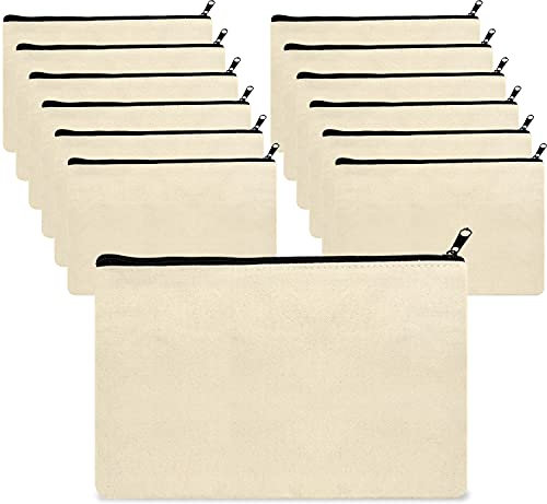 12 Stück Federmäppchen aus Leinen, blanko zum Bemalen, personalisierbar, Leere Stoffbeutel, wiederverwendbar, ideal zum Personalisieren von Geschenken, Basteln, Malen, Dekorieren, weiß, 13x21cm