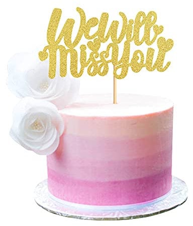 Blumomon 1Pcs Gold Glitter We Will Miss You Cake Topper for Job Change Retirement Graduation Party Cake Decorations