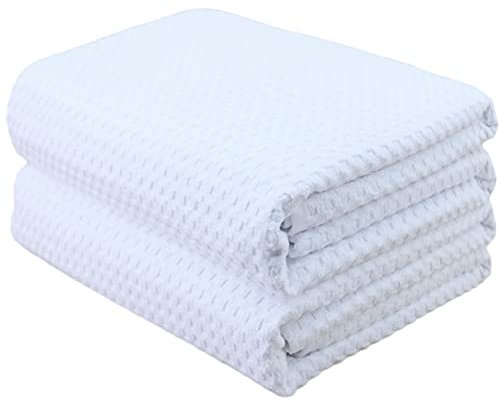 Polyte - Mikrofaser-Badetuch - fusselfrei & schnelltrocknend - Waffelstruktur - sehr groß - Weiß - 152 x 76 cm - 2 Stück