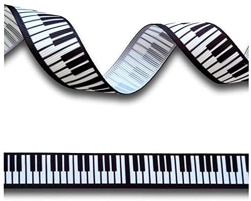 2 Yards (1.82 metres) Piano Keys Music Black White Grosgrain Ribbon 22mm Wide, Ideal for Craft Projects, Scrapbooking, DIY Hair Bows, Present Wrapping etc.