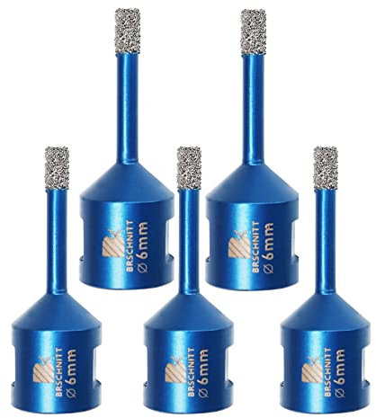 Broca de Diamante 6MM - BRSCHNITT Vacío Soldadura para Perforación en Seco Porcelana Azulejo Granito Mármol M14(5 Piezas)