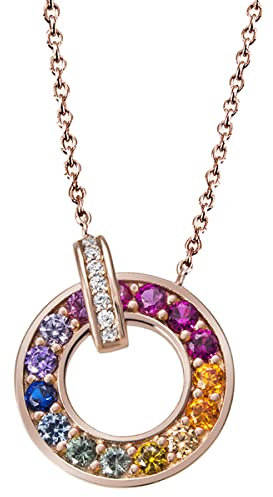 goldmaid Collier 925/- Sterling Silber rot vergoldet 7 Zirkonia weiss, 15 Zirkonia rainbow