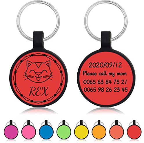 Uiopa 2pzs Chapa Perro Grabada, Silicona Ronda Chapas para Perros Personalizadas, Silenciosa Placa Identificativa Perro Etiquetas de Identificación para Collar Cachorro Gato (Rojo)