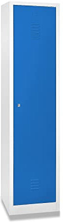 Schrank & Stuhl Spind – Metallspind mit einem Abteil in 180 x 41,5 x 50 cm, Schließfachschrank mit Hutboden & Zylinderschloss, Lieferung komplett montiert, Grau/Blau