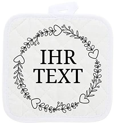 stempel-fabrik – personalisierbare Topflappen mit Wunschtext – Motiv Blumenkranz – 2er Set – Ideal geeignet zum Backen und Kochen – perfekte Geschenkidee zum Umzug, Geburtstag & für Köche